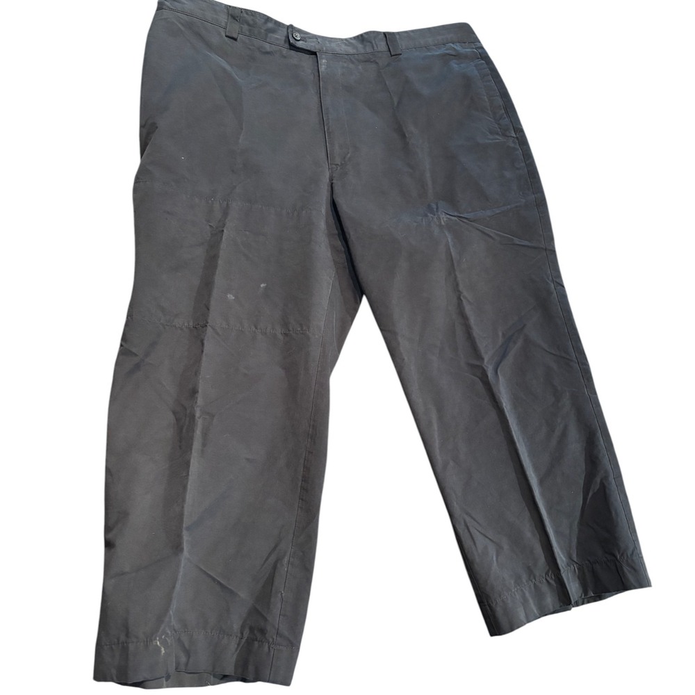 Claiborne Mens Flat Front Dress Pants 42x32 Black Polyester Blend Trousers